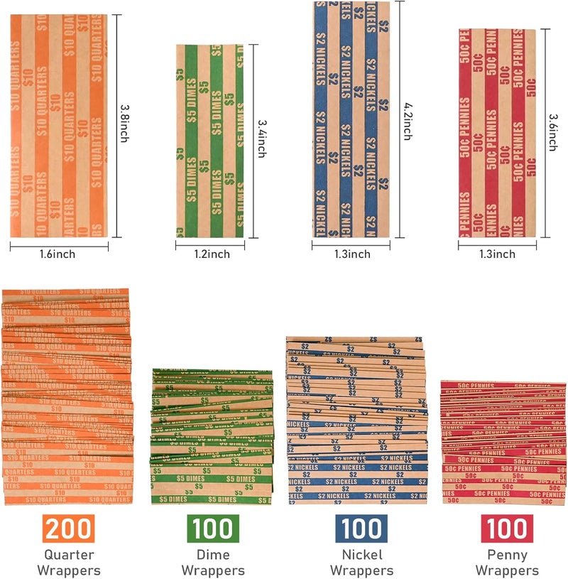 DGBDPACK 500 Assorted Flat Coin Wrappers, 100 Dimes, 100 Nickels, 100 Pennies, 200 Quarters Convenient Pack - Image 2
